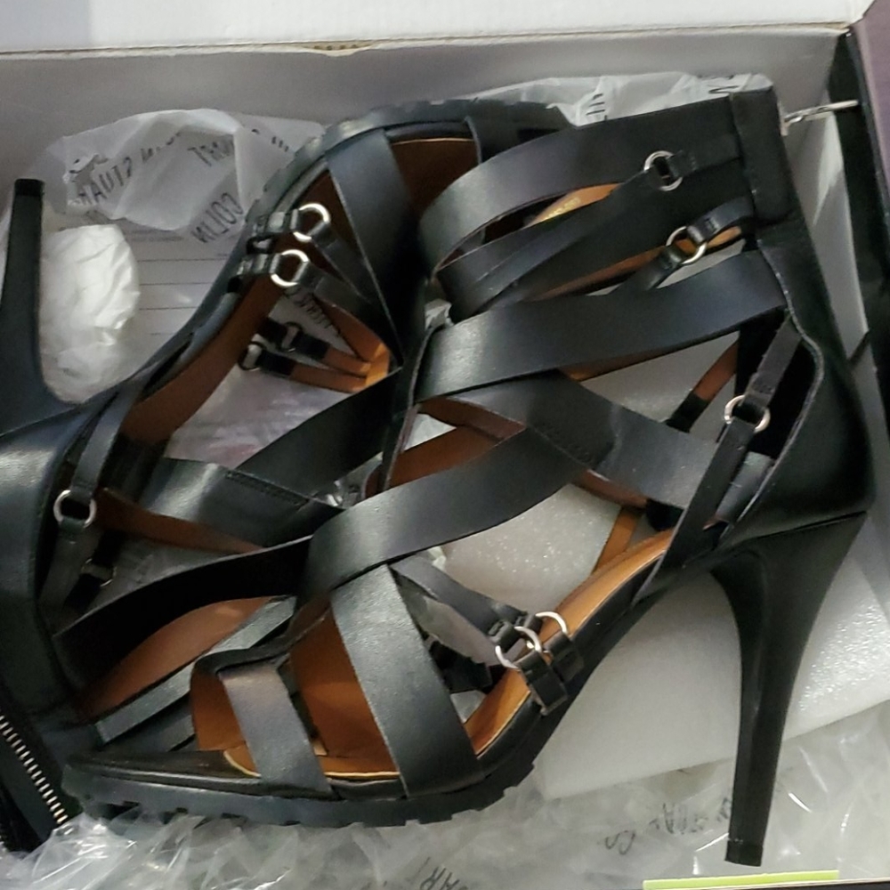 Black Scrappy  High-Heeled Sandal